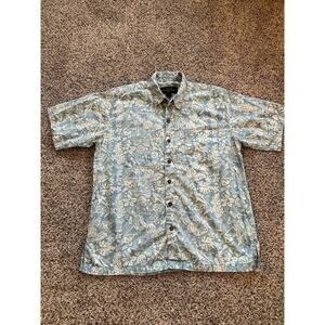 Pete Huntington size M Button Up Short Sleeve Shirt Bali Hawaiian BLUE E24